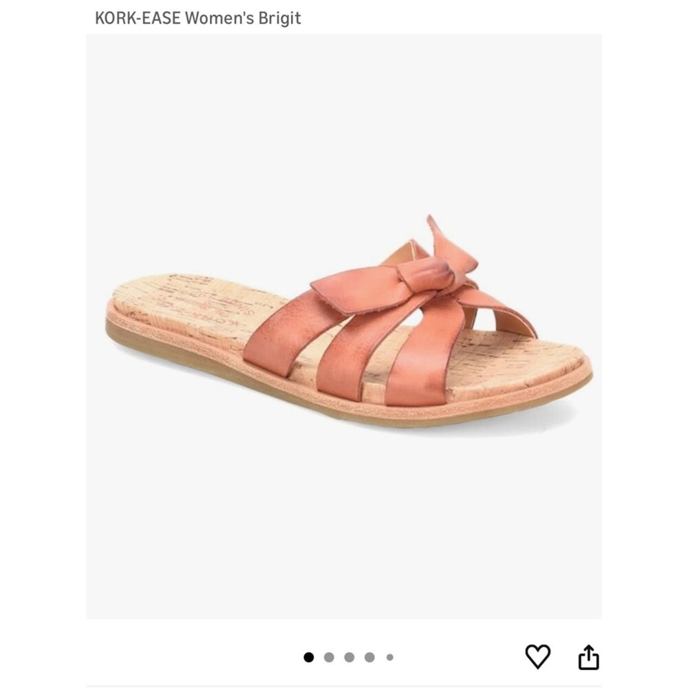 KORK-EASE women’s brigit bow leather orange Tan Slide Sandals comfortable size 8